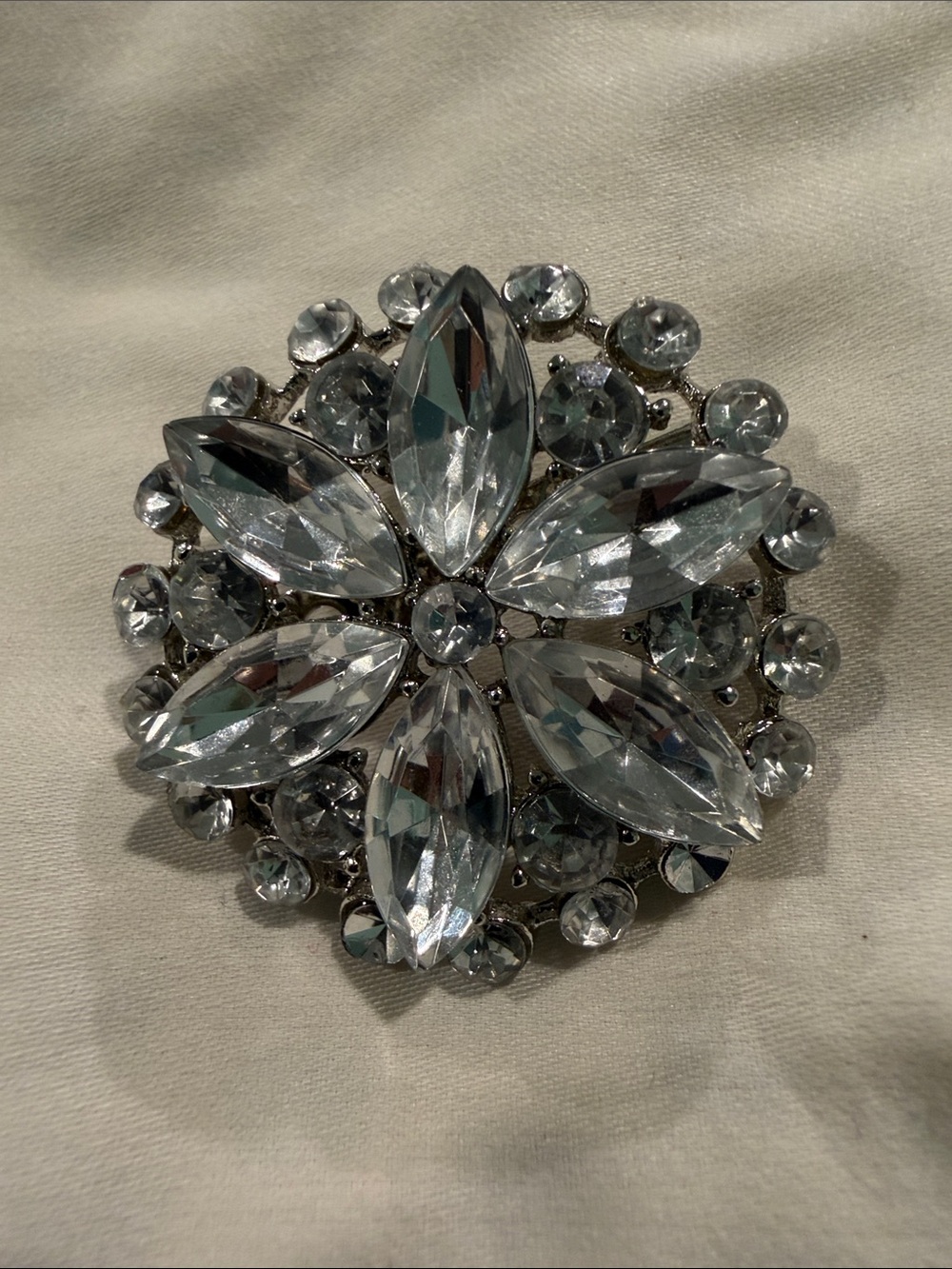 Sparkling Clear Rhinestone Floral Pin Brooch